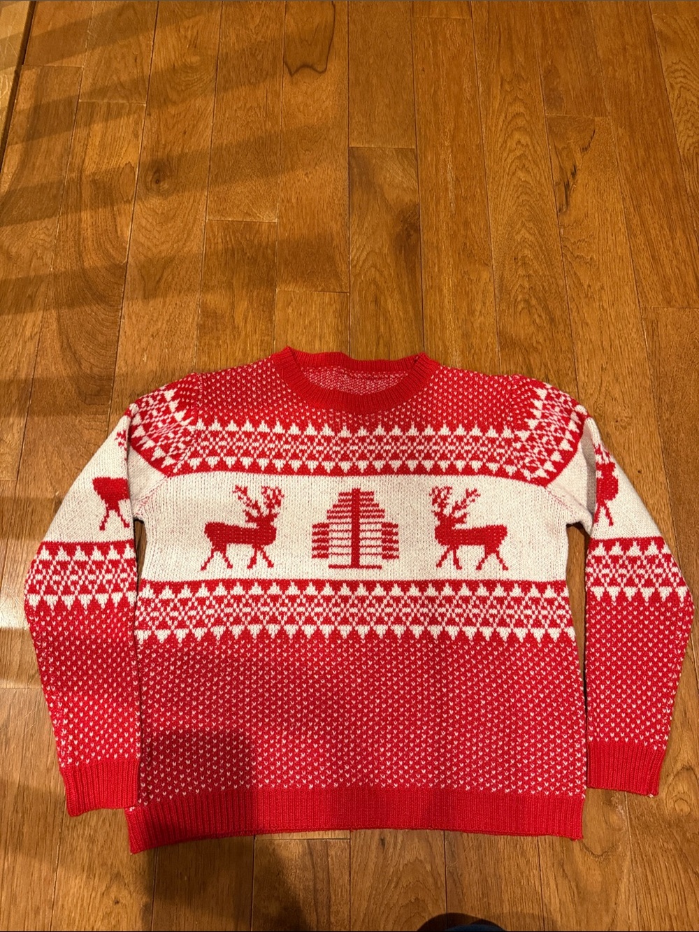 Red & White Reindeer Knit Crewneck Sweater